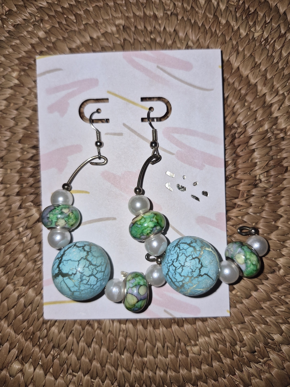 Turquoise & Green Bead Drop Earrings
